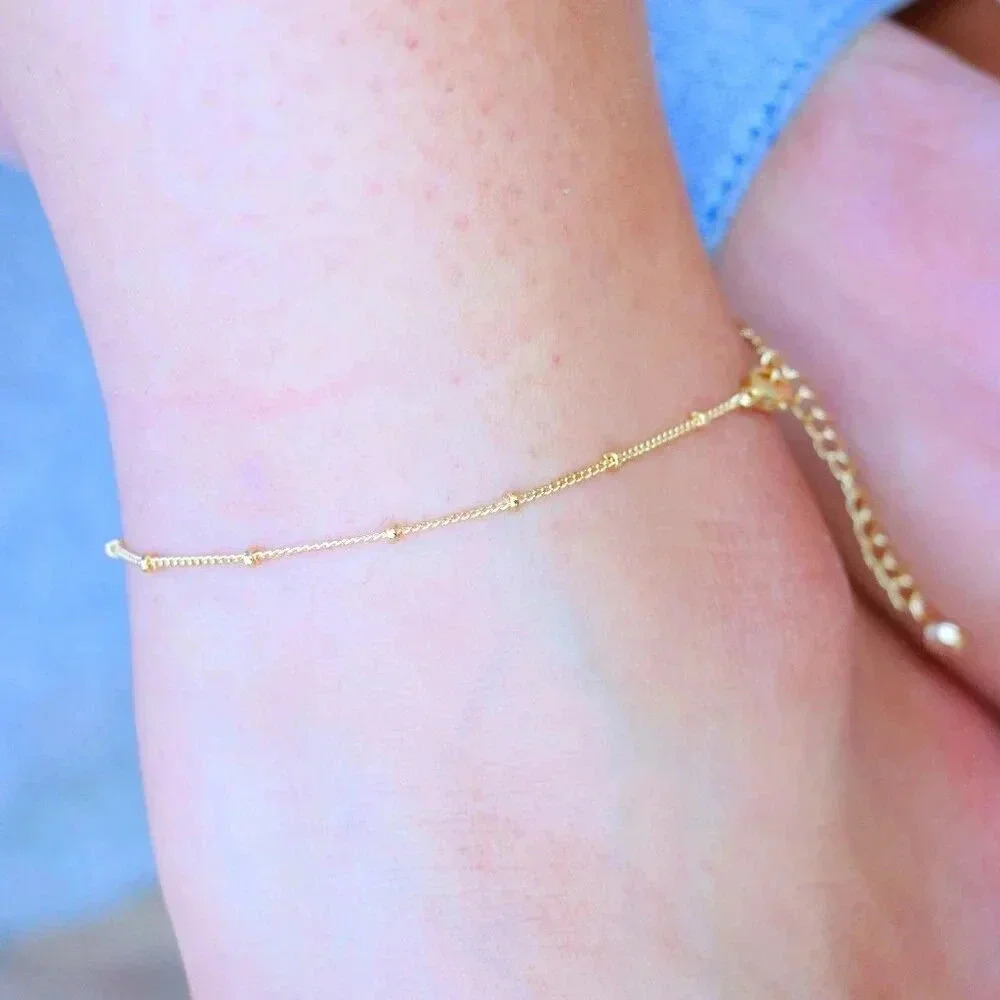 💛GORGEOUS ROUNDED BEADS ANKLET ESSENTIAL CHAIN SOLID GOLD BRACELET, ELDM22337 - Picture 7 of 14